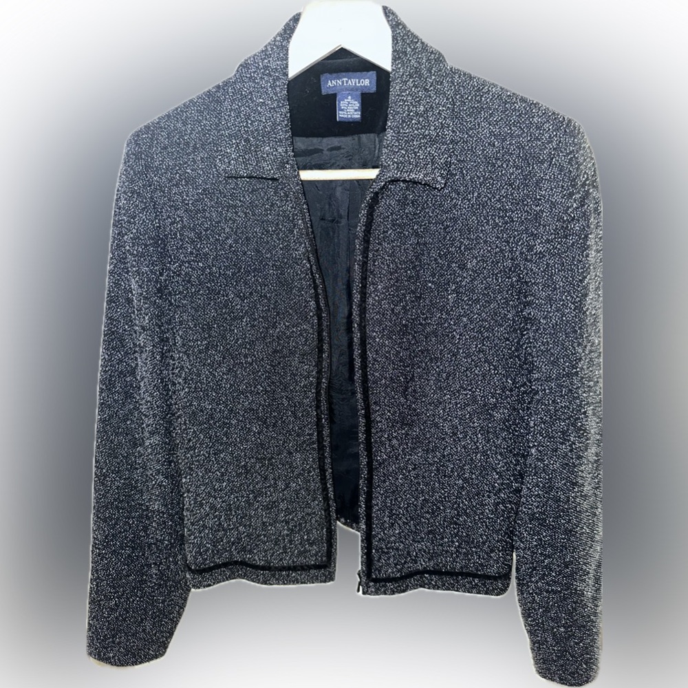 Ann Taylor Black Tweed Jacket with Zipper – Classic & Chic Wool Blend